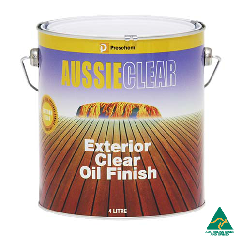 Aussie Clear Decking Oil 4L clear decking oil for hardwood and softwood timber, protects against sun, rain, and weather damage.