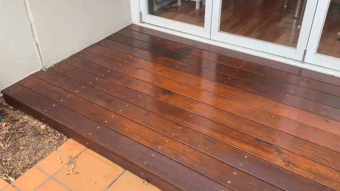 Aussie clear decking oil after shot on a timber deck
