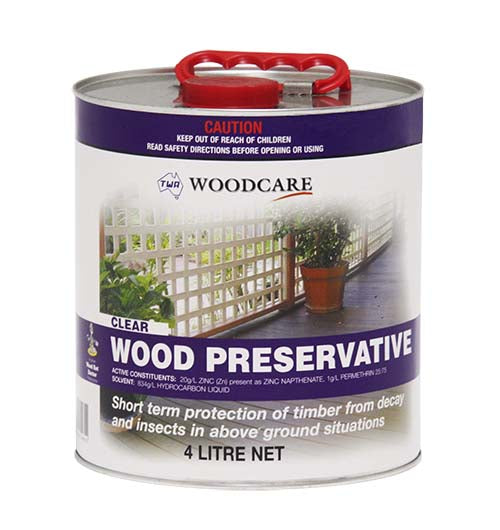 Injecting Clear Wood Preservative into timber bore holes – targets emerging borer adults and larvae. 4 litre