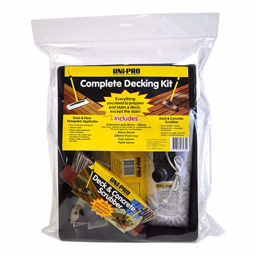 Complete Decking Applicator Kit – all-in-one deck oiling set with adjustable pole, brush, tray, stirrer & can opener.