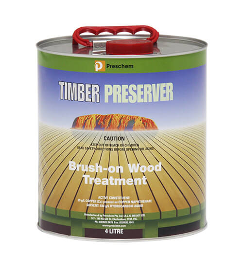 Timber Preserver on deck subframe protects hard & softwood from rot in damp or ground contact use. 4 litre